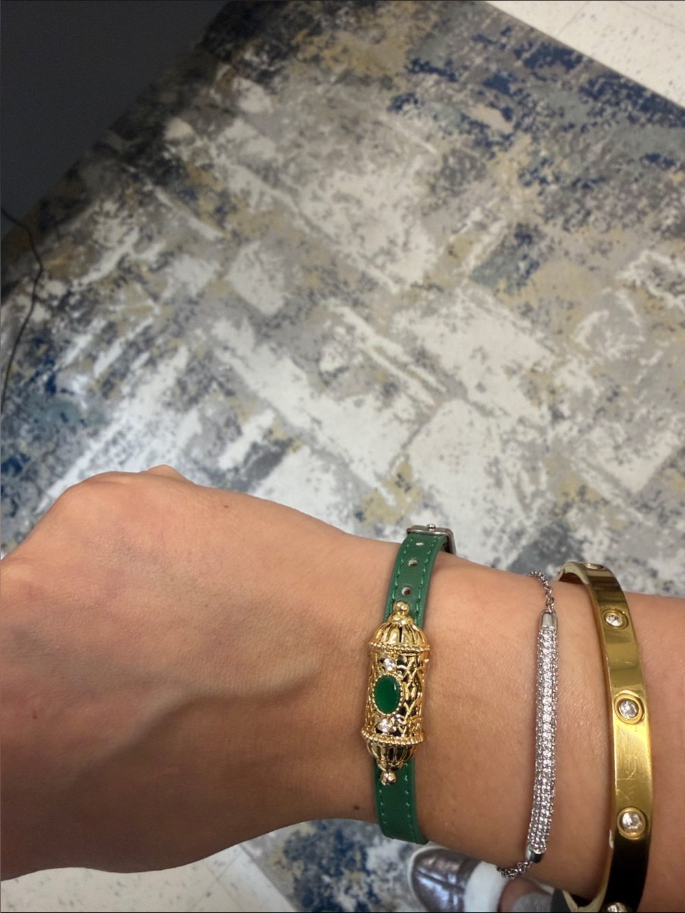 Gold Filigree Moroccan Green Bracelet - Women's Fashion Jewelry